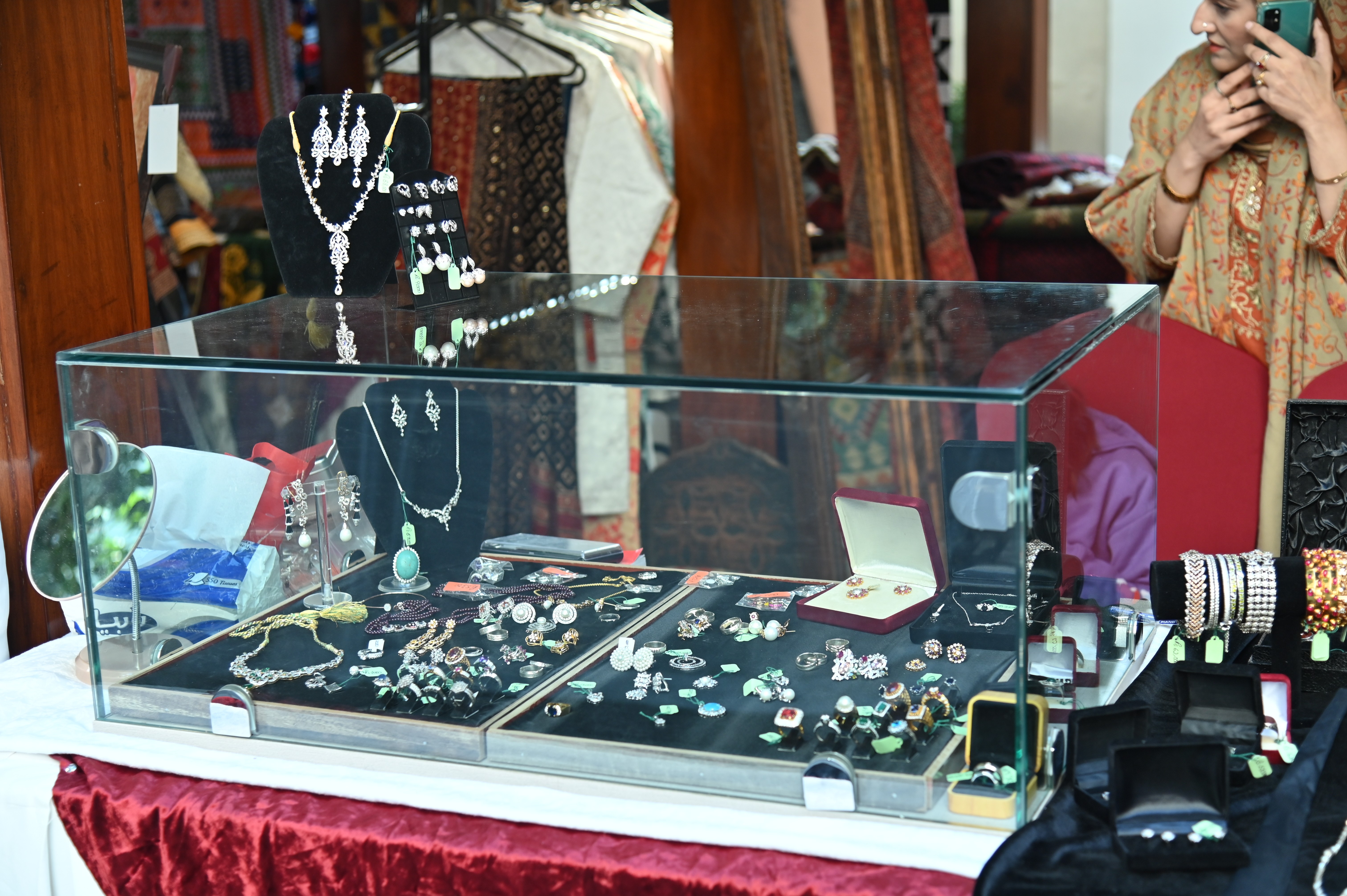 Stall of colorful vintage jewelry at Crafts Festival 2023