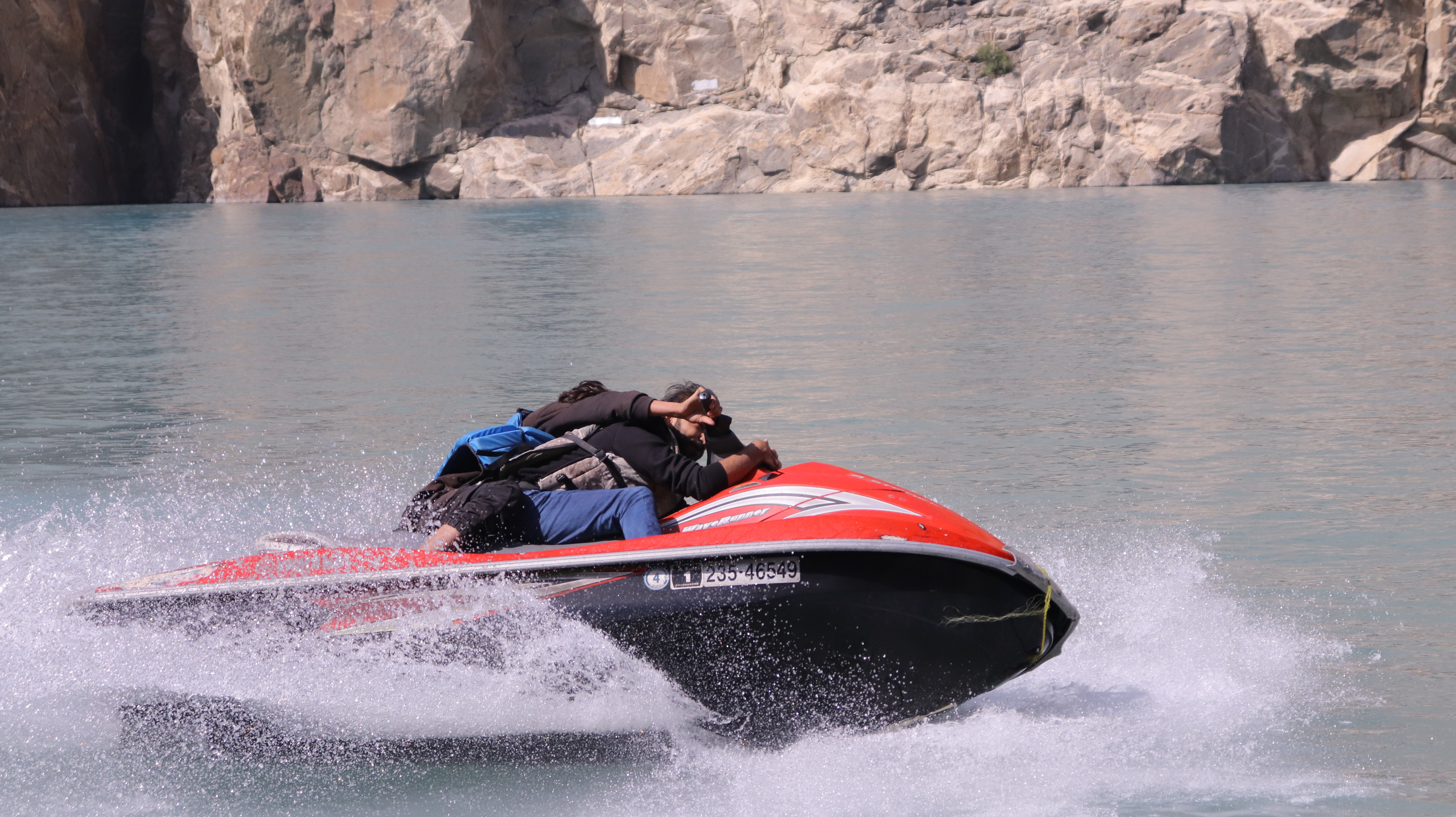 A man enjoying ride on a waterbicycle in Lulusar Lake