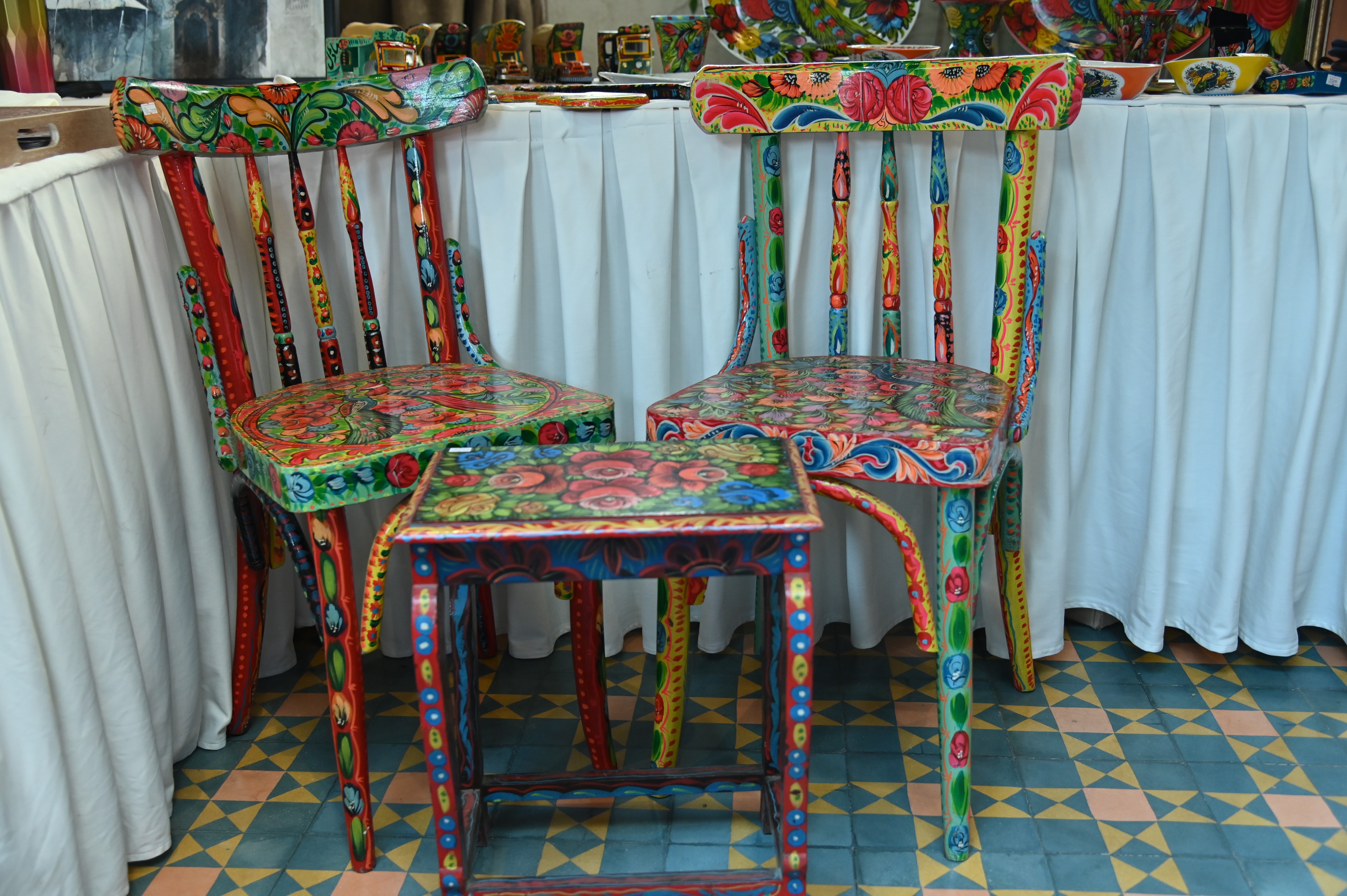 Pakistani truck art on the wooden furniture