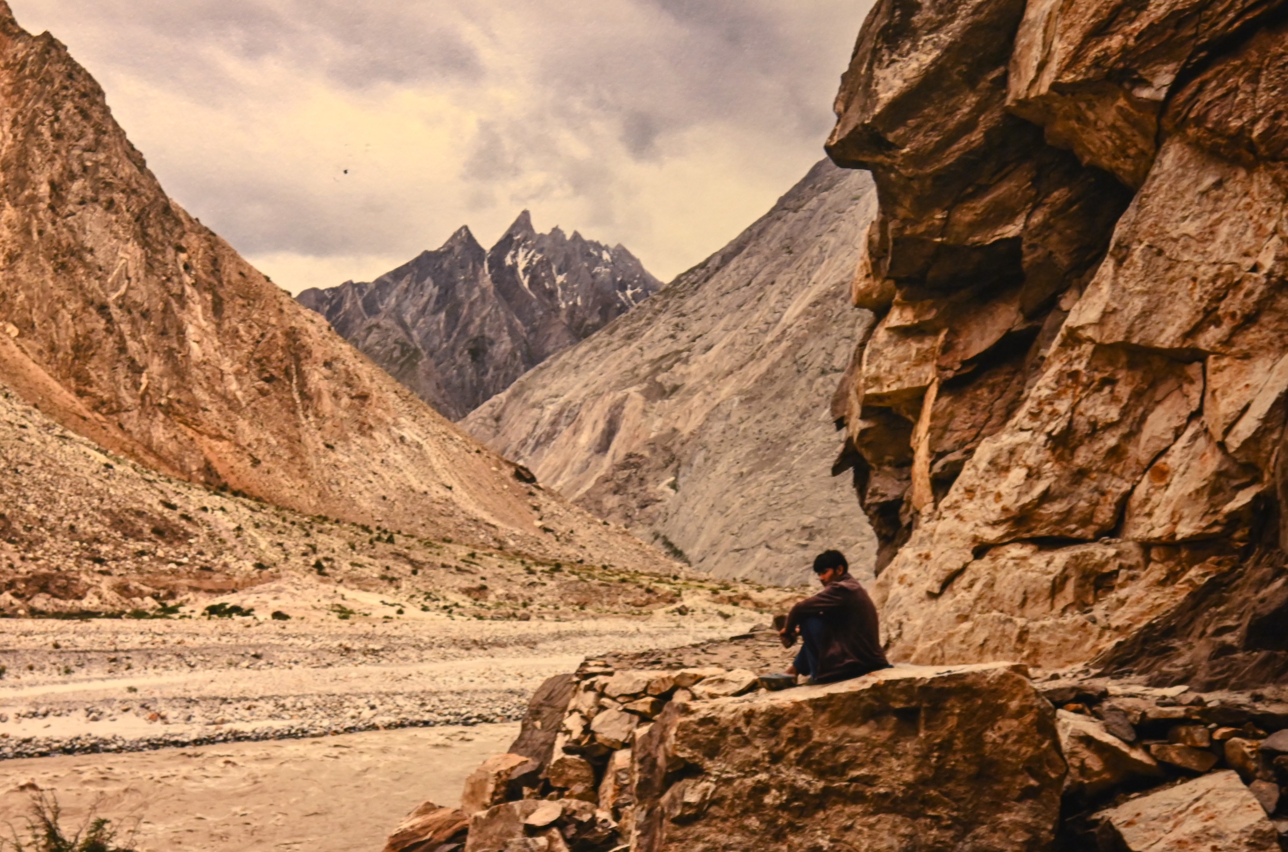 The scenic beauty of Mountain Range of Pakistan with cloud covered sky