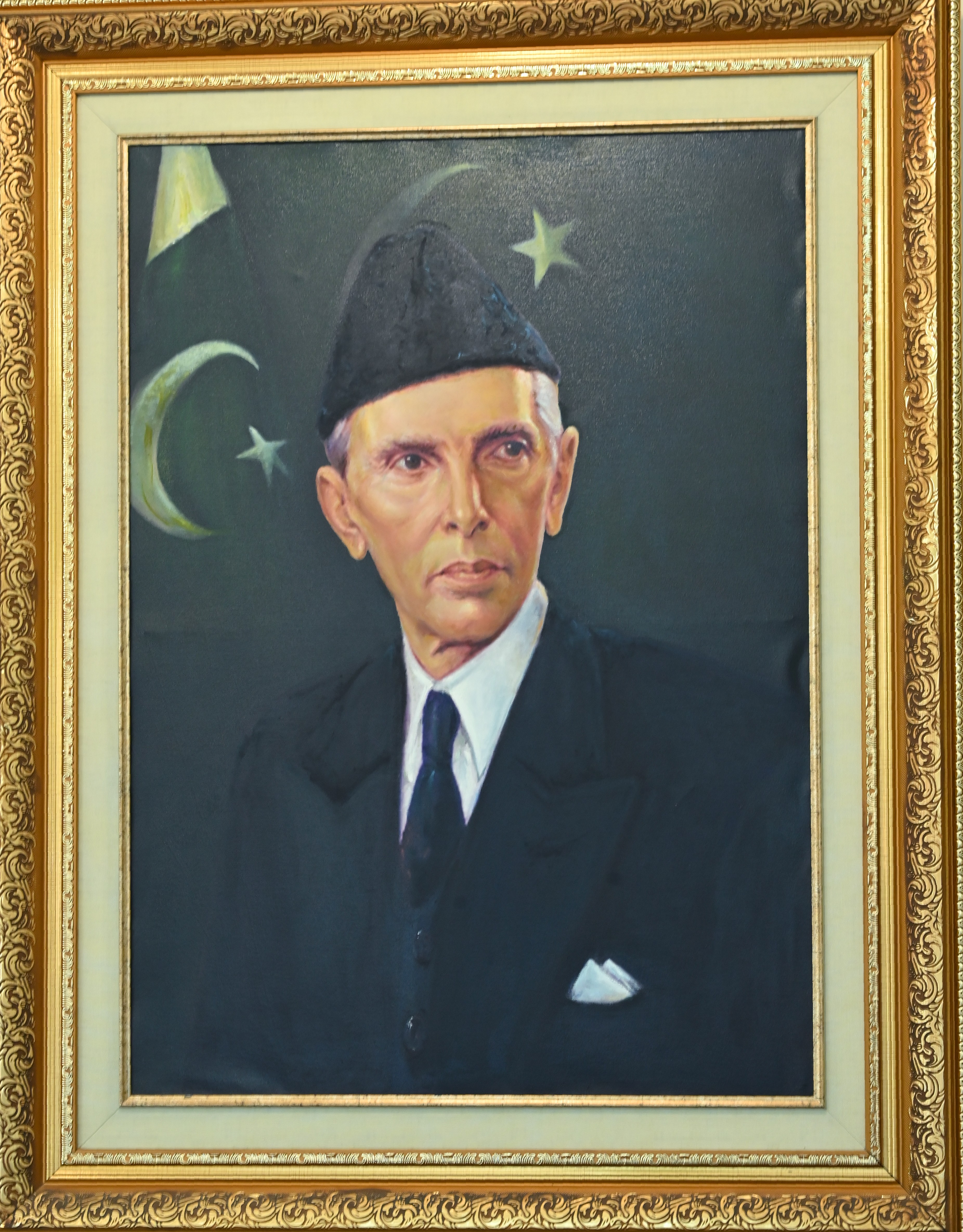 The painting of Quaid I Azam Muhammad Ali Jinnah, the founder of Pakistan