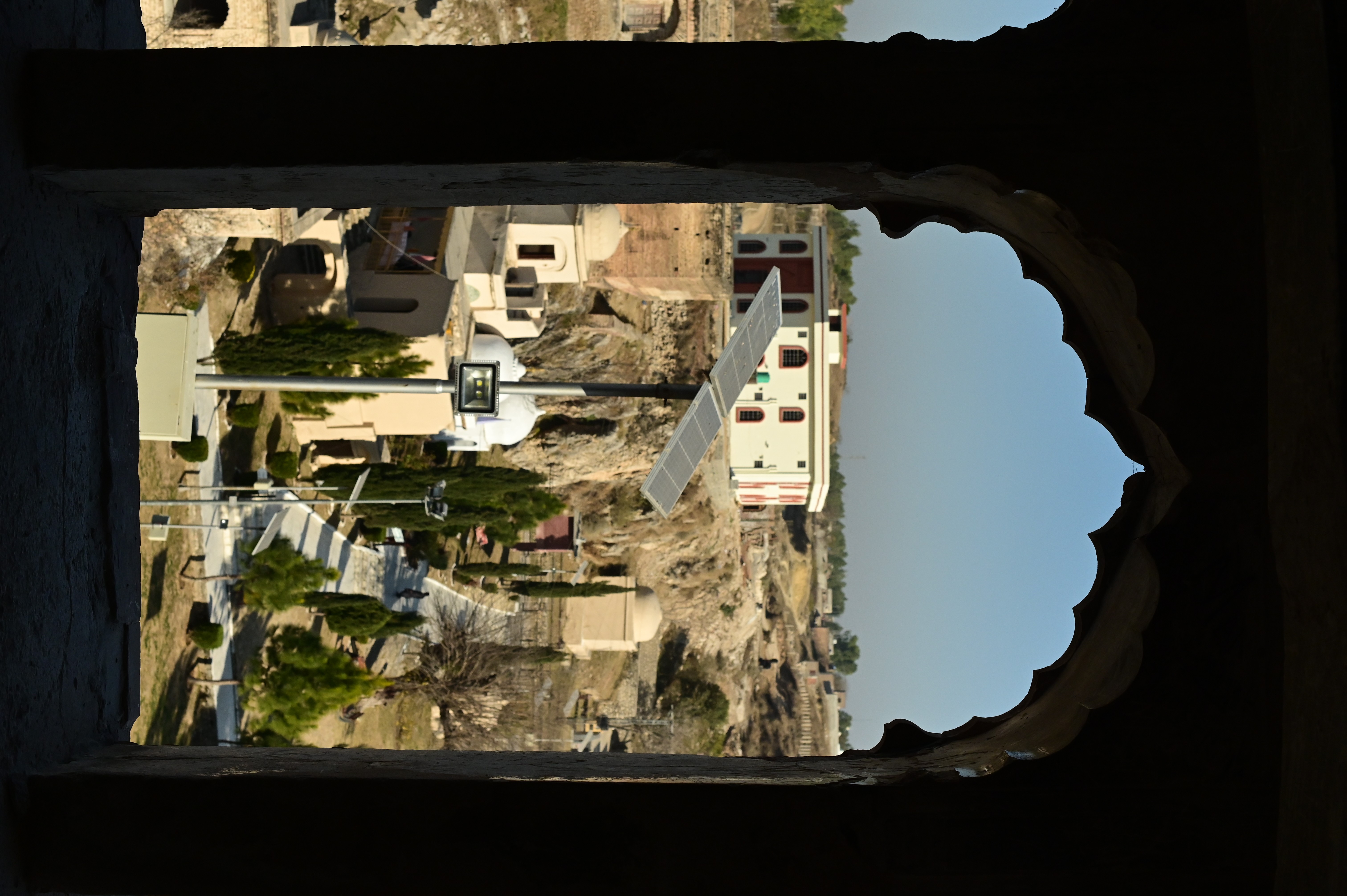 The beautiful view of Temples at Katas Raj from the arches