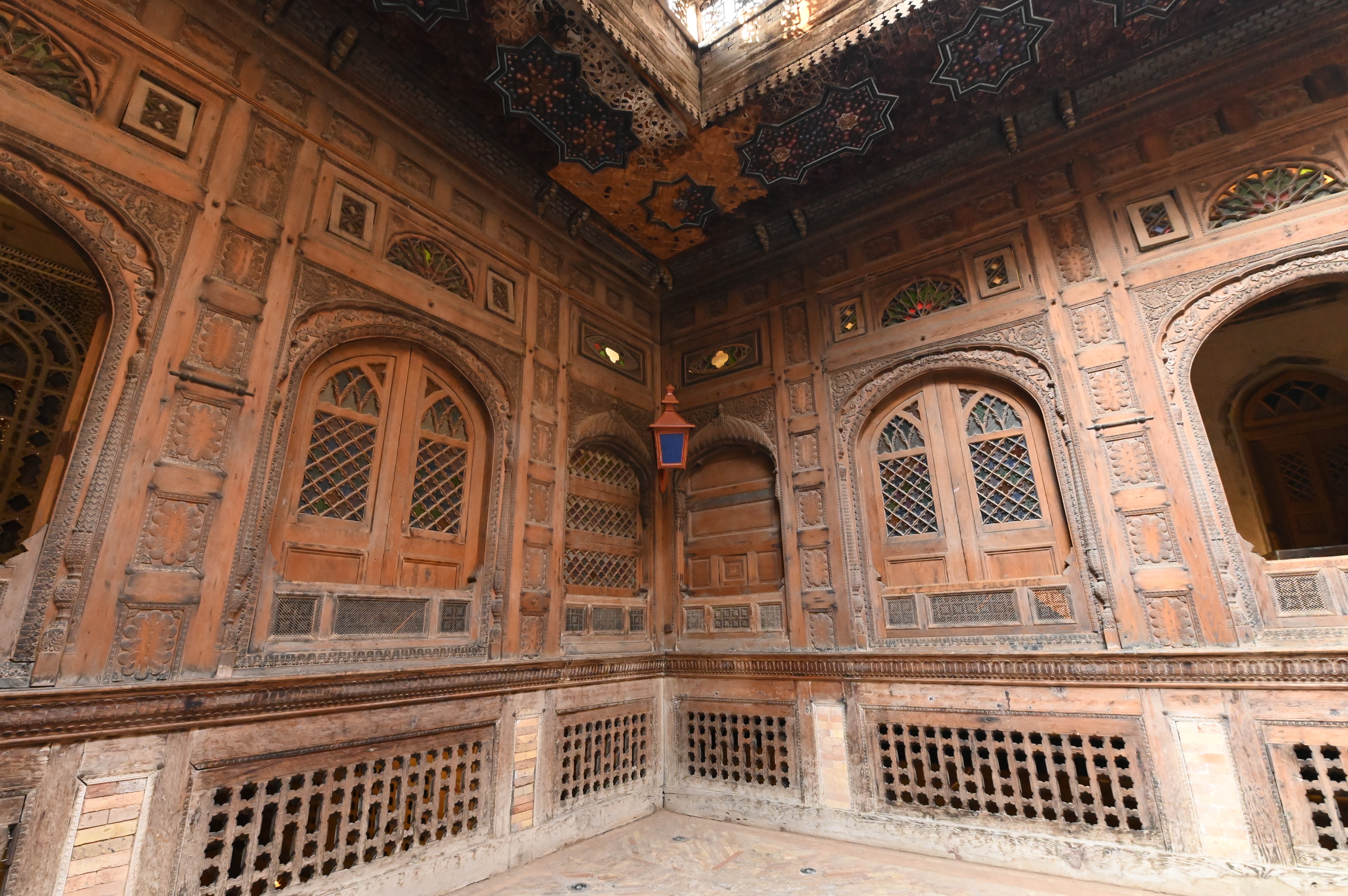 A beautiful wooden work inspired by Central Asian and Gandharan architectures at Sethi House