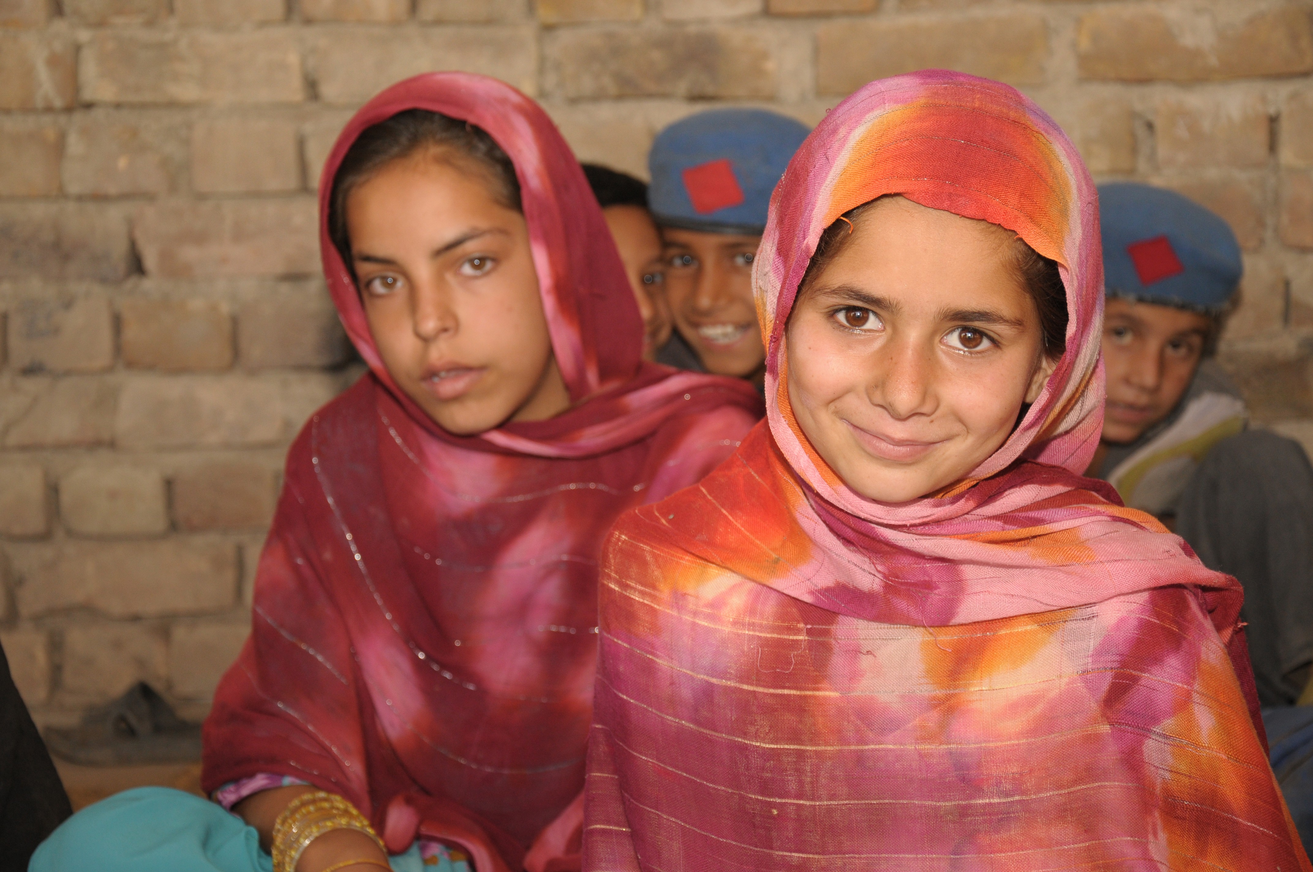 A group photo of children in a school