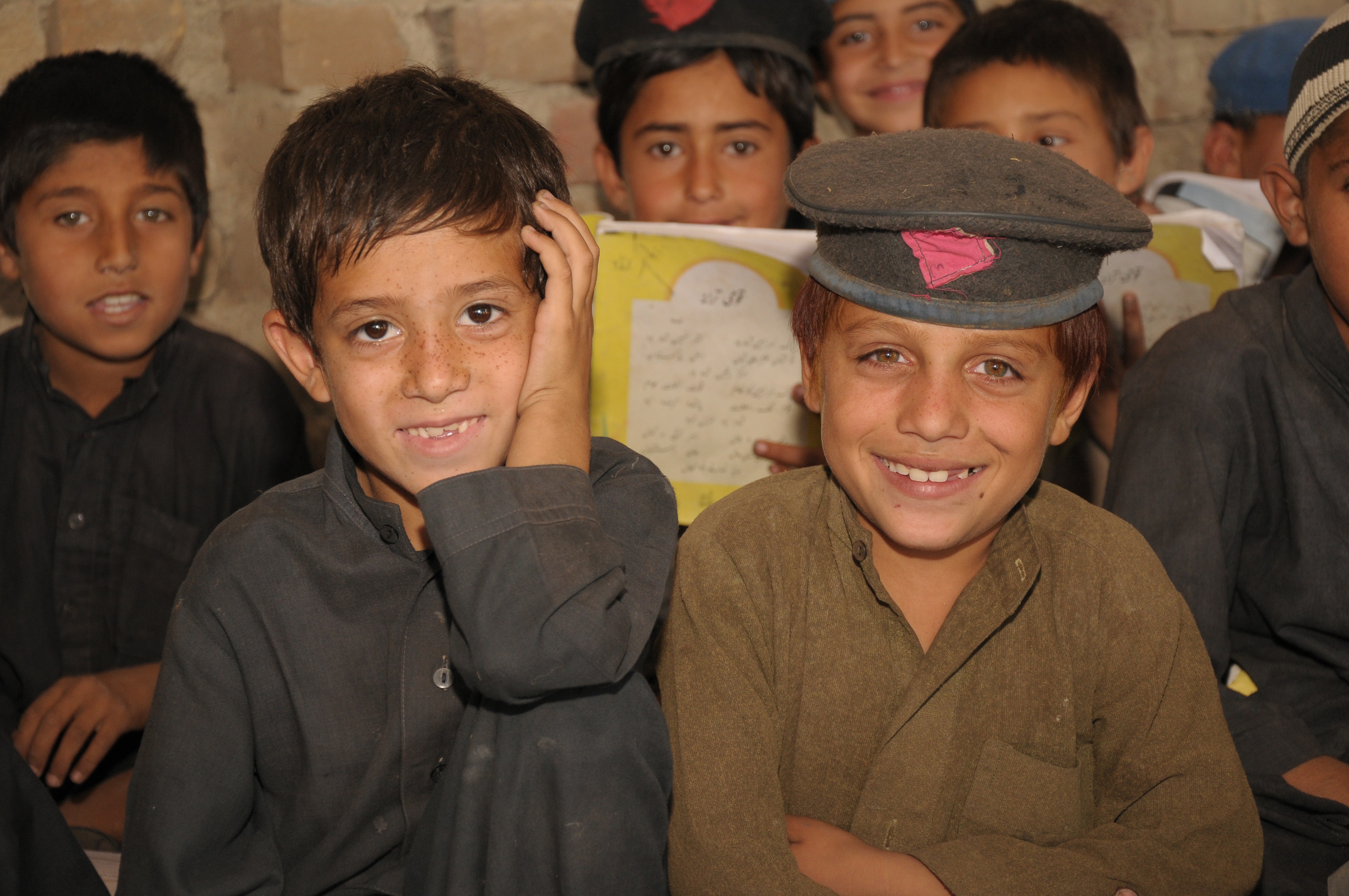 A group photo of children in a school