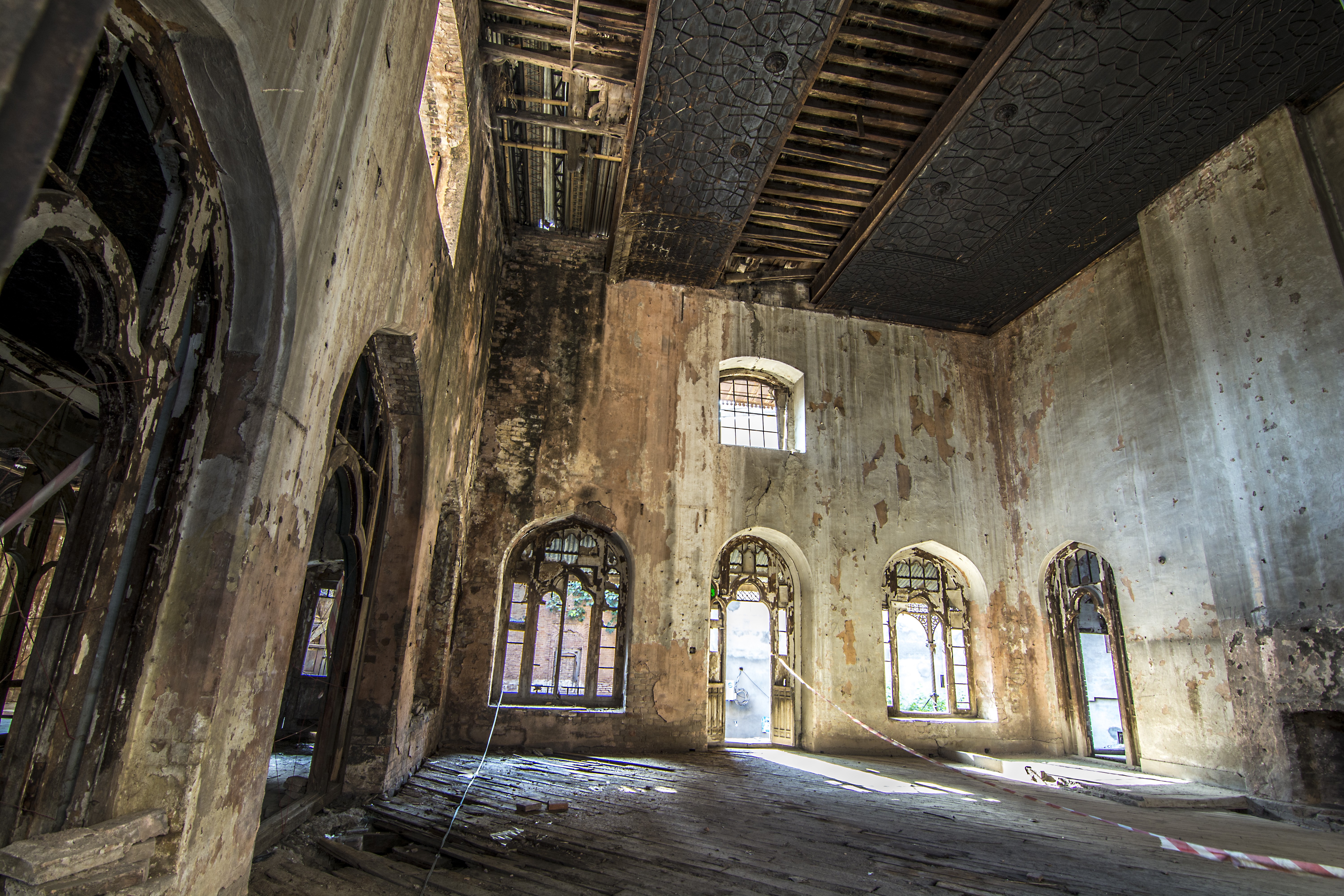 The interior view of an old building